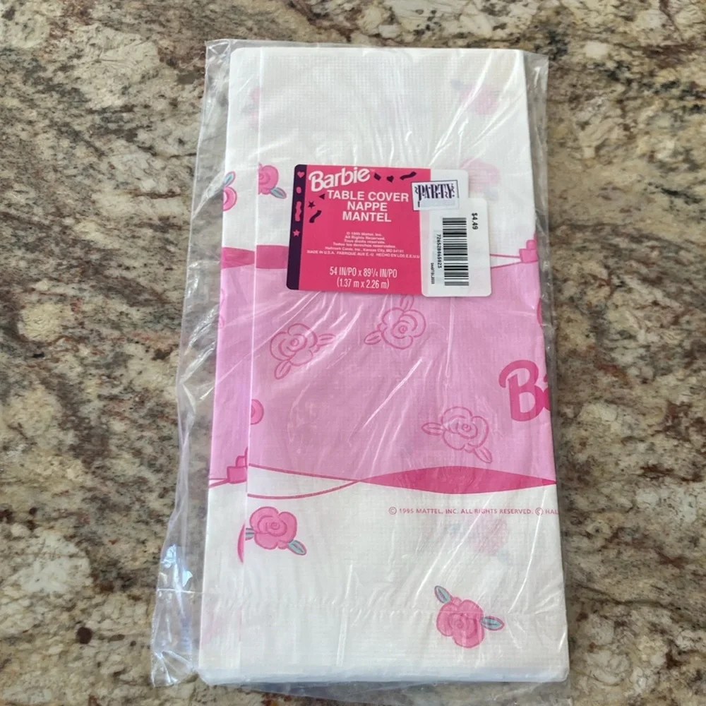 Vtg Barbie Hallmark Party Disposable Table Cover New 1995 pink rose ballet